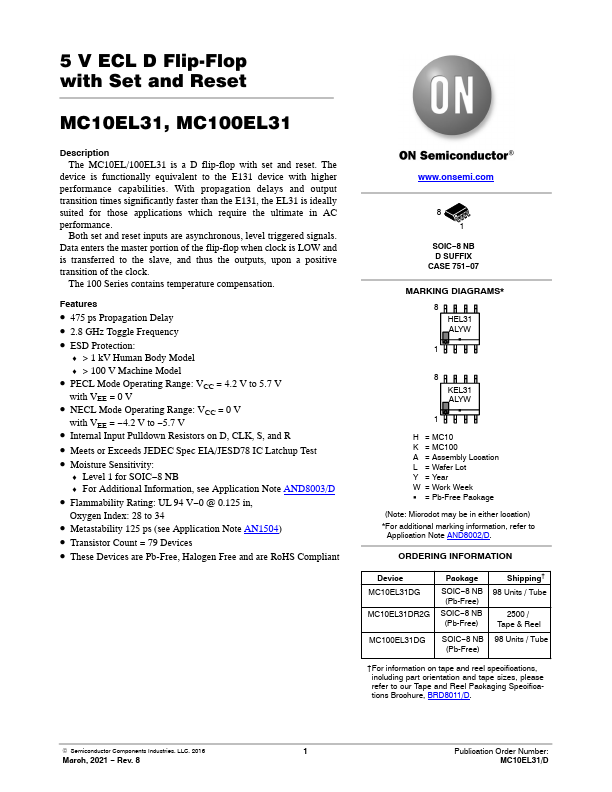 MC10EL31 ON Semiconductor
