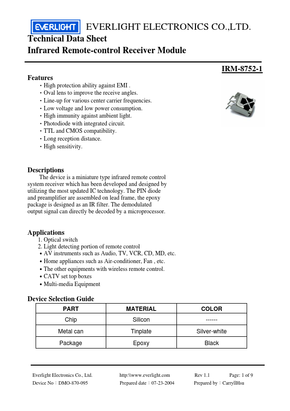 IRM-8752-1 Everlight Electronics