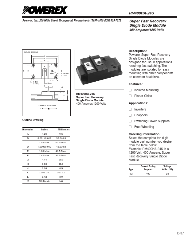 RM400HA-24S Powerex Power Semiconductors