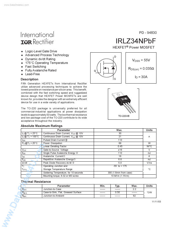 IRLZ34NPBF International Rectifier