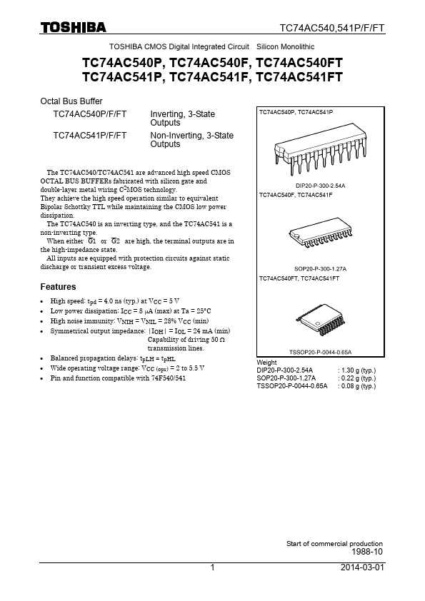 TC74AC540F Toshiba Semiconductor