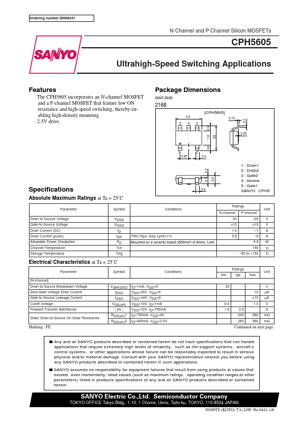 CPH5605 Sanyo Semicon Device