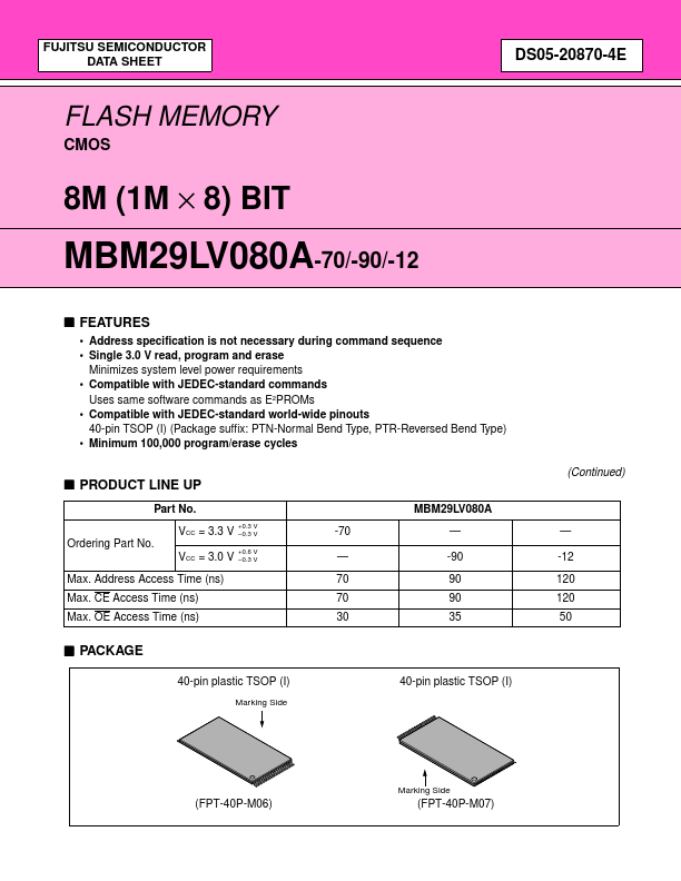 <?=MBM29LV080A-90?> डेटा पत्रक पीडीएफ