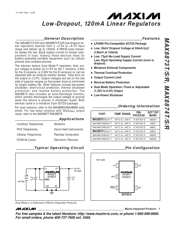 MAX8874T Maxim Integrated