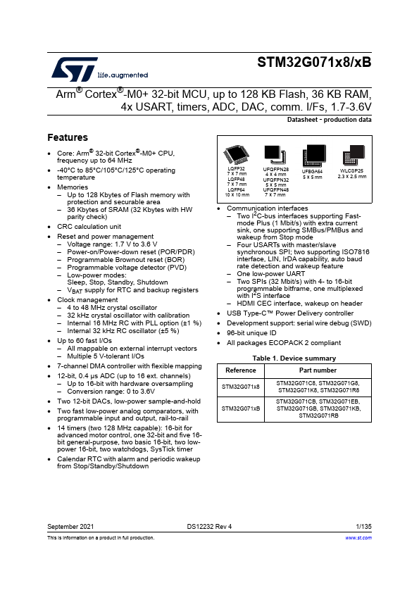 <?=STM32G071CB?> डेटा पत्रक पीडीएफ