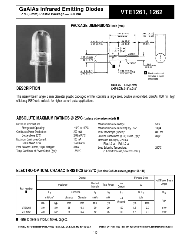 VTE1261 PerkinElmer Optoelectronics
