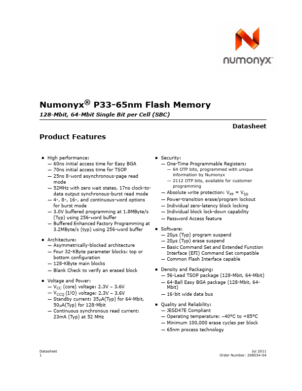 PC28F640P33TF60 Numonyx