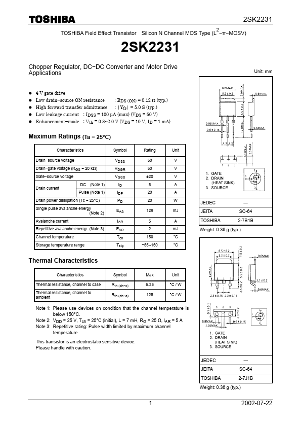 2SK2231 Toshiba Semiconductor