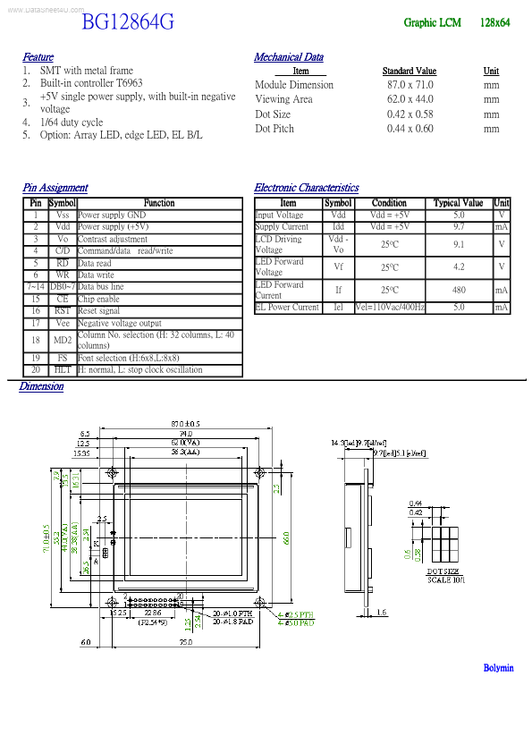 <?=BG12864G?> डेटा पत्रक पीडीएफ