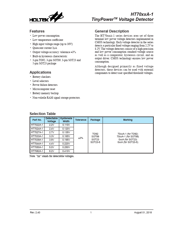 HT7082A-1 Holtek Semiconductor