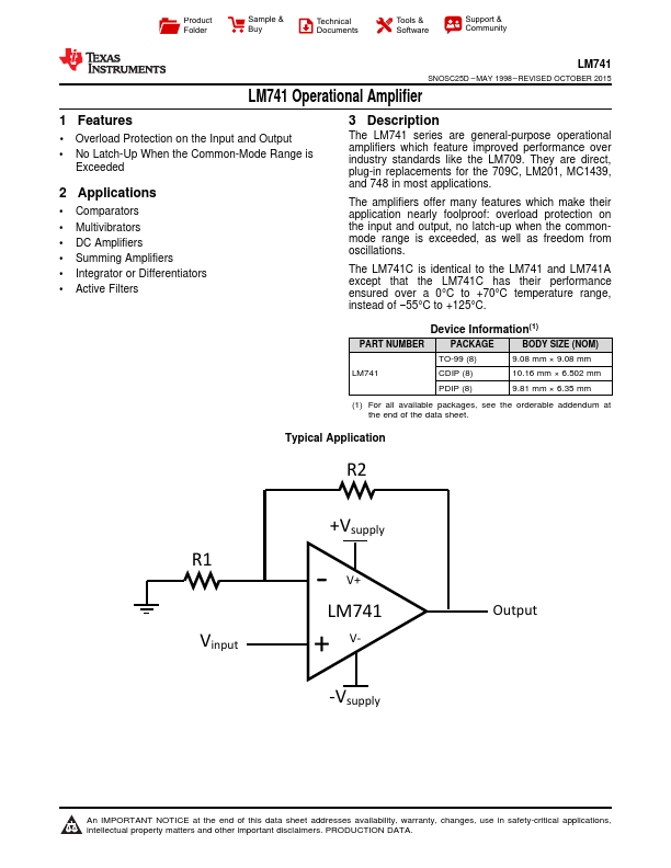 LM741 Texas Instruments