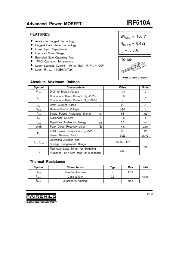 <?=IRF510A?> डेटा पत्रक पीडीएफ