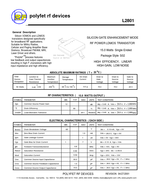 L2801 Polyfet RF Devices