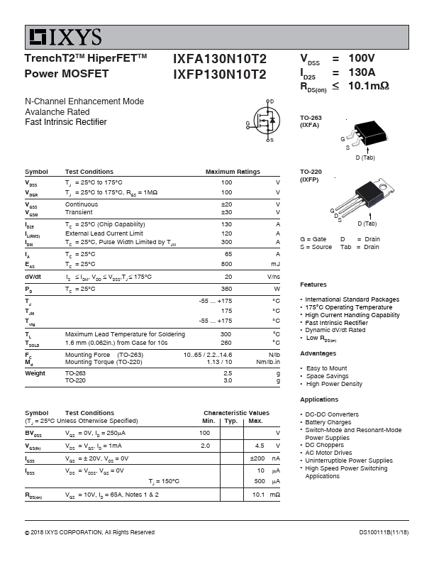 IXFP130N10T2