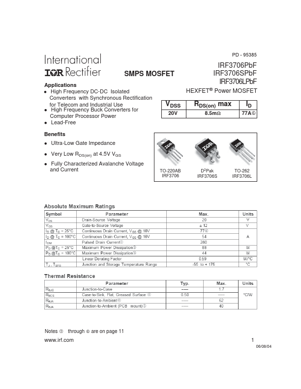 IRF3706SPbF International Rectifier