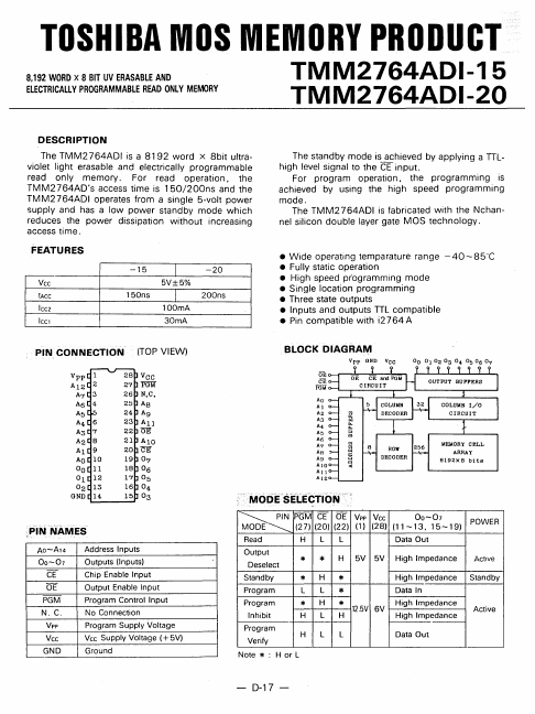 <?=TMM2764ADI-15?> डेटा पत्रक पीडीएफ