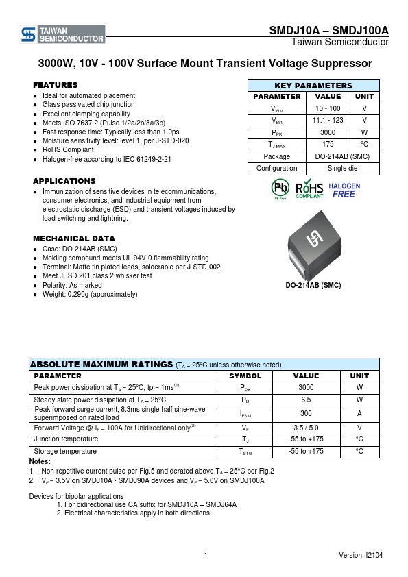 SMDJ11CA Taiwan Semiconductor