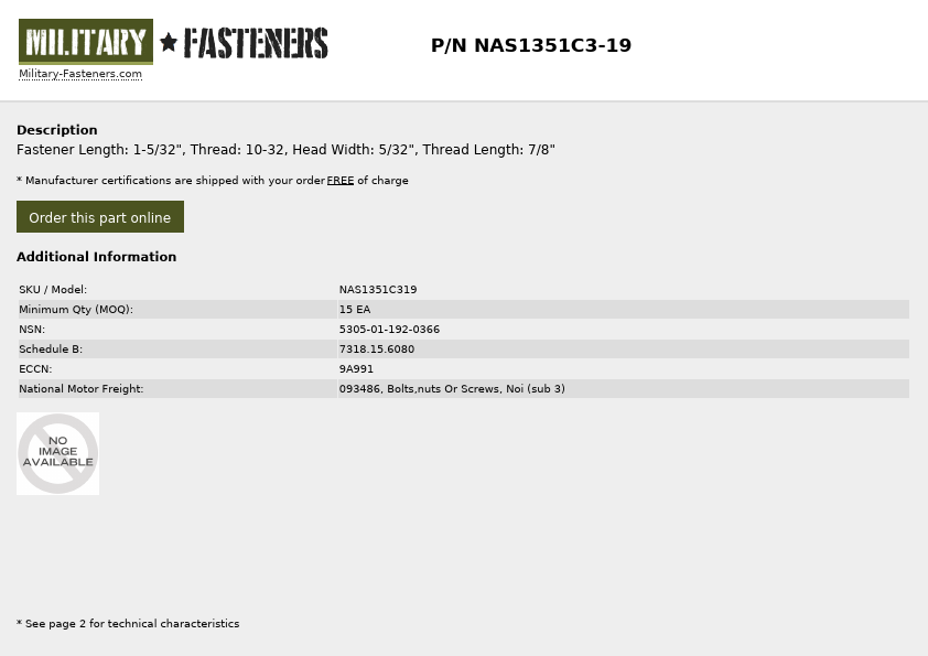 NAS1351C3-19 military fasteners