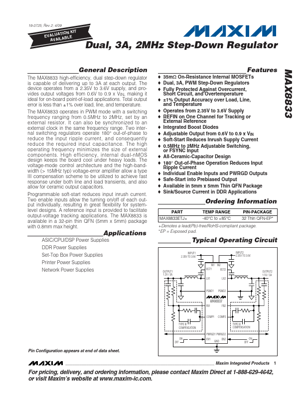 <?=MAX8833?> डेटा पत्रक पीडीएफ