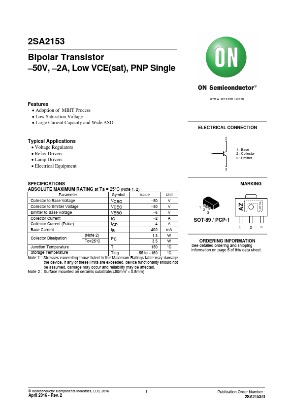 2SA2153 ON Semiconductor