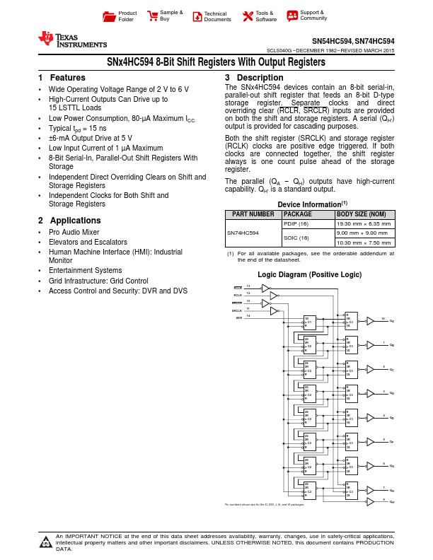 <?=SN54HC594?> डेटा पत्रक पीडीएफ