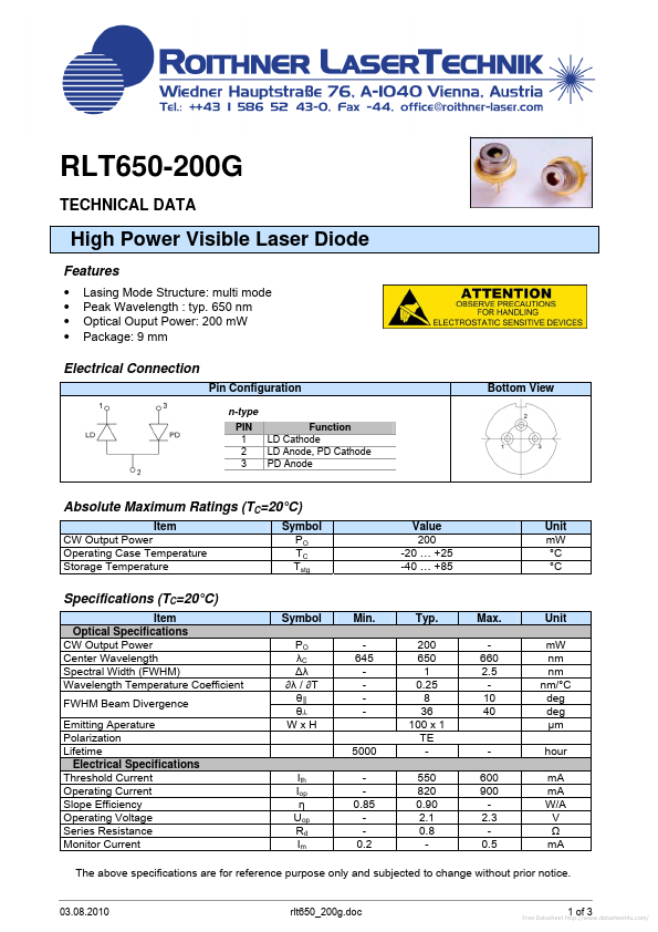 <?=RLT650-200G?> डेटा पत्रक पीडीएफ