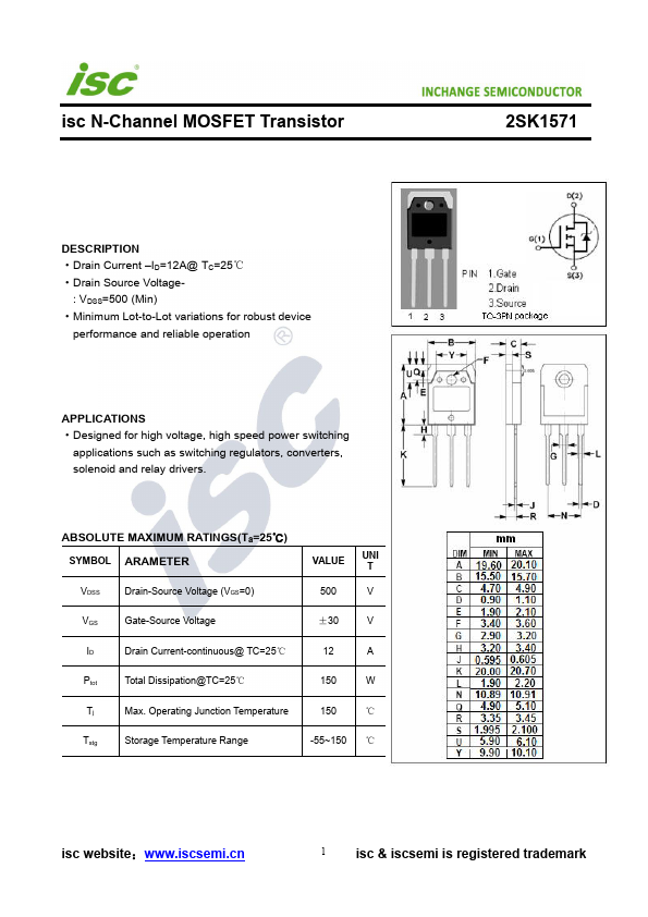 2SK1571 Inchange Semiconductor