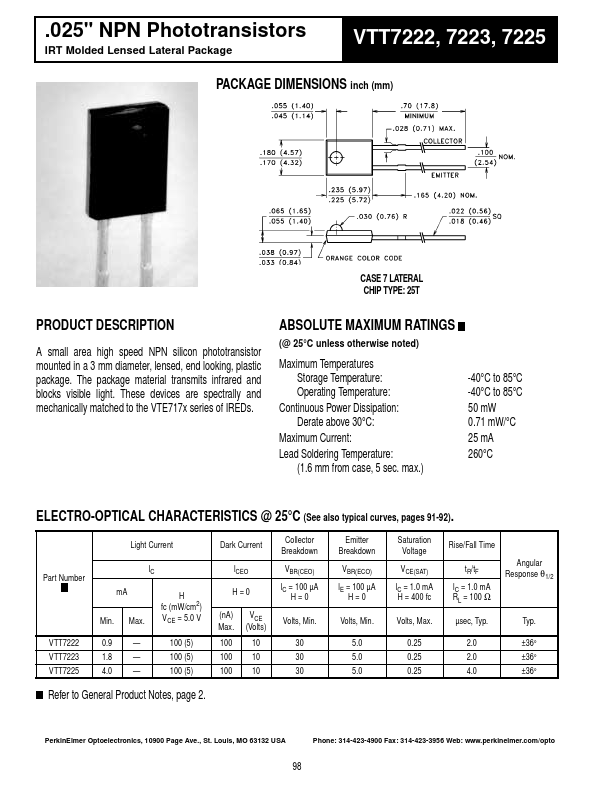 VTT7225 PerkinElmer Optoelectronics