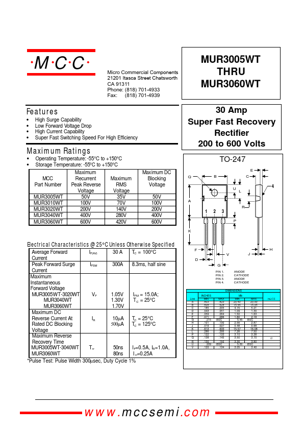 MUR3060WT Micro Commercial Components