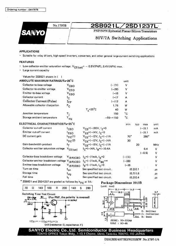 2SB921 Sanyo Semicon Device