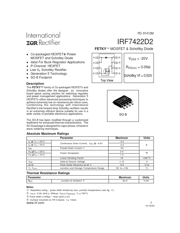 <?=IRF7422D2?> डेटा पत्रक पीडीएफ