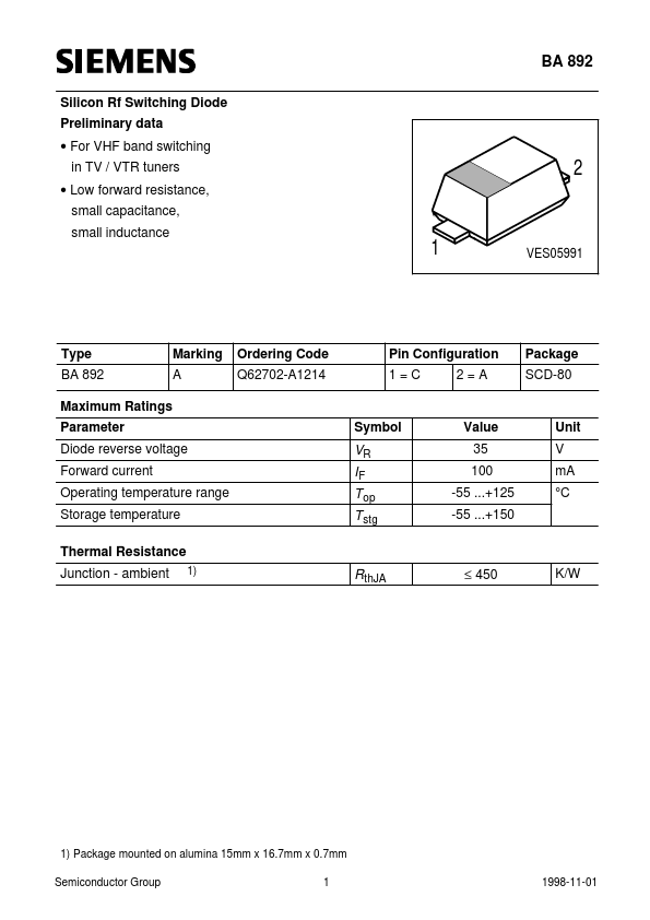 BA892 Siemens Semiconductor Group