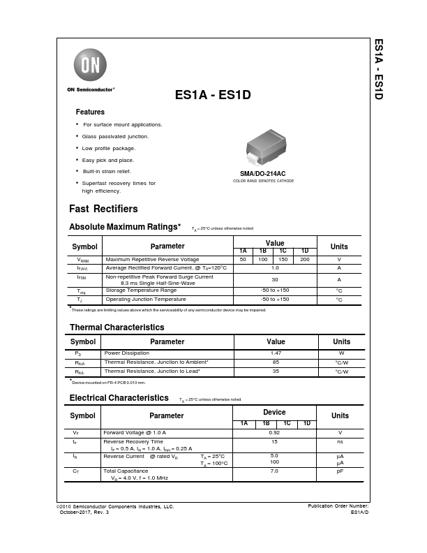 ES1D Rectifiers Datasheet pdf - Fast Rectifiers. Equivalent, Catalog