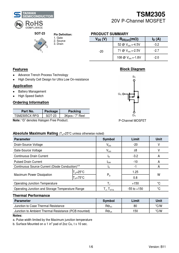 TSM2305 Taiwan Semiconductor