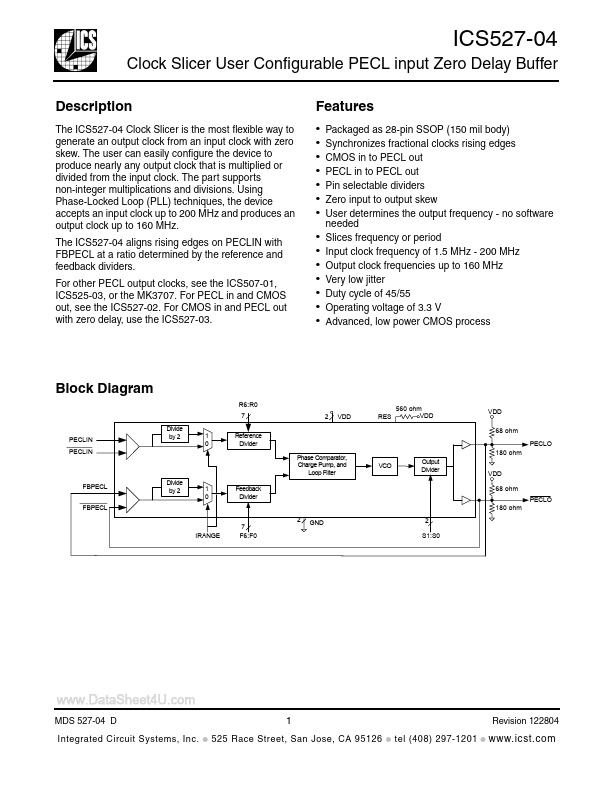 ICS527-04 Integrated Circuit Systems