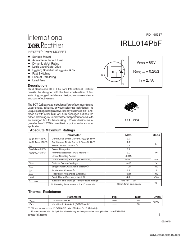 IRLL014PBF International Rectifier