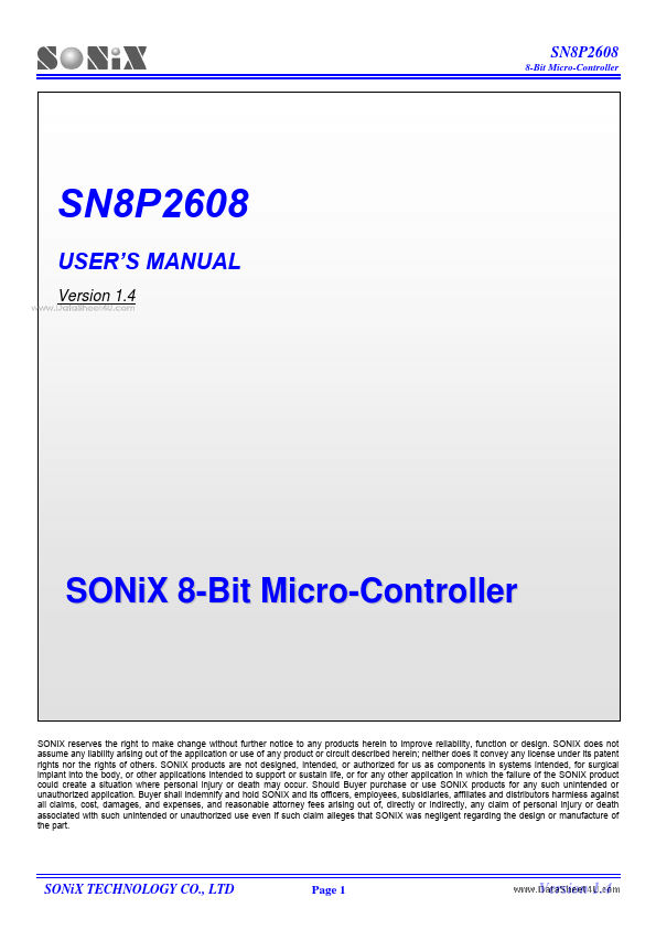 SN8P2608 SONiX Technology Company