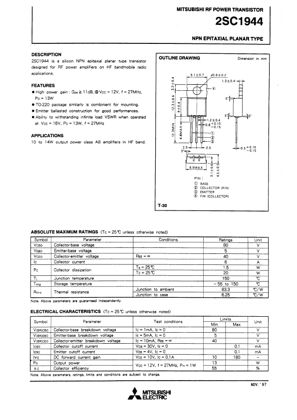 2SC1944 Mitsubishi Electric Semiconductor