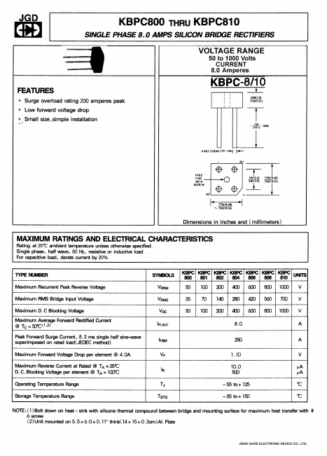 KBPC802 Jinan Gude Electronic Device
