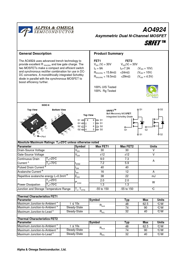 AO4924 Alpha & Omega Semiconductors