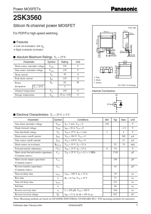 2SK3560 Panasonic Semiconductor