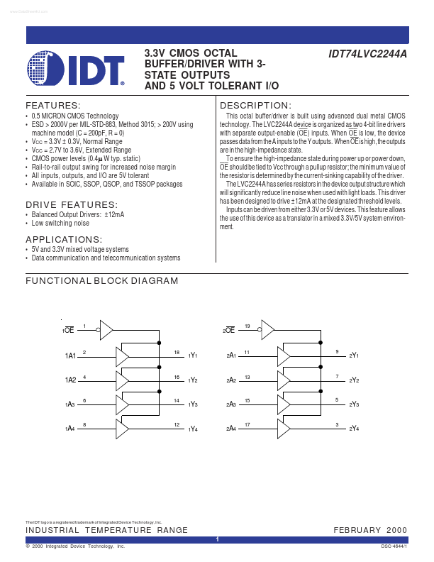 <?=IDT74LVC2244A?> डेटा पत्रक पीडीएफ