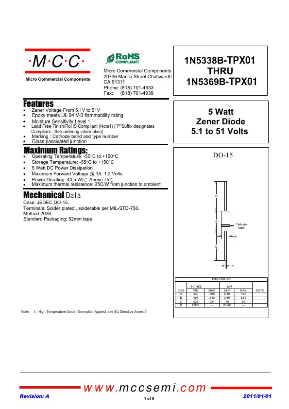 1N5365B-TPX01 MCC