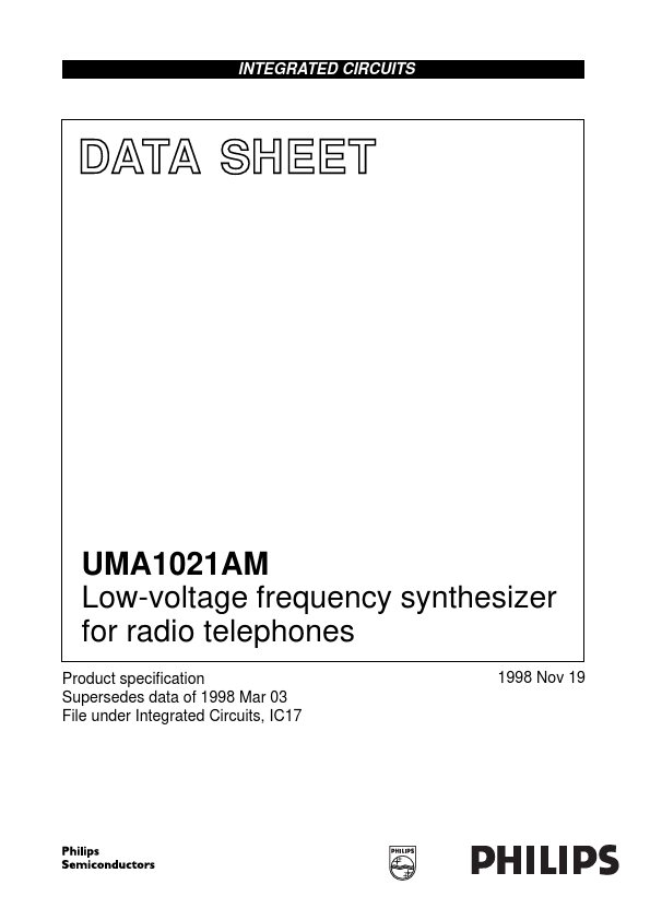 UMA1021 Datasheet | Low-voltage frequency synthesizer for radio