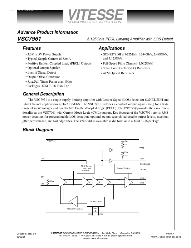 VSC7961 Vitesse Semiconductor