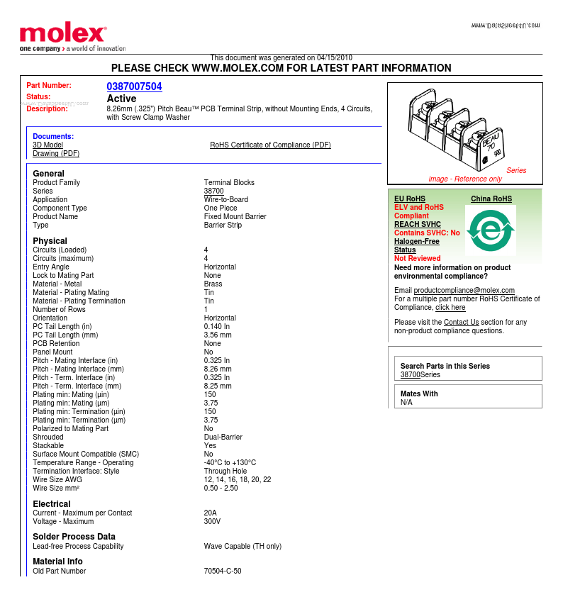 70504-C-50 Molex Electronics