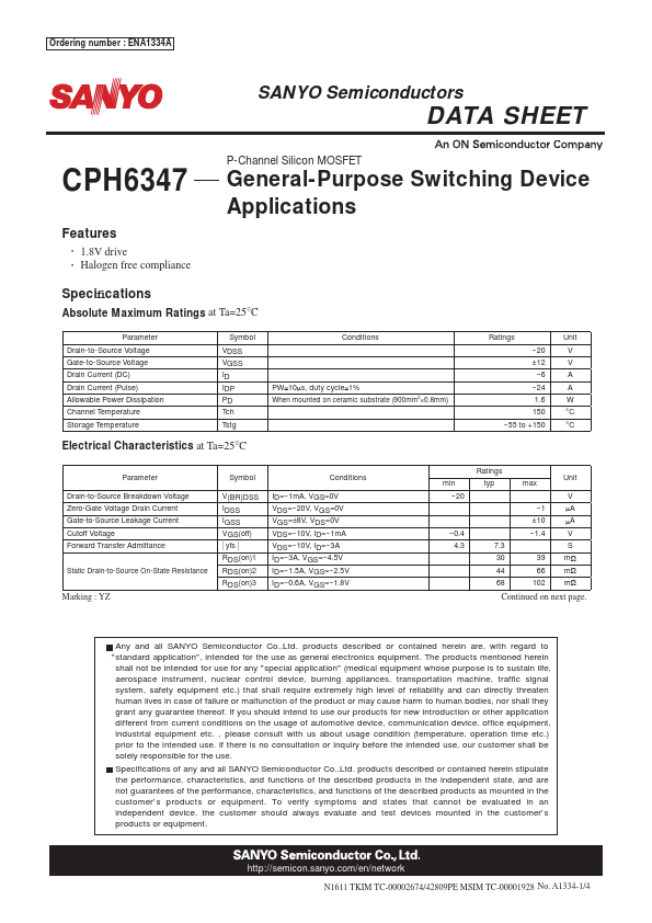 CPH6347 Sanyo Semicon Device