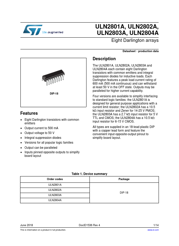 ULN2804A STMicroelectronics