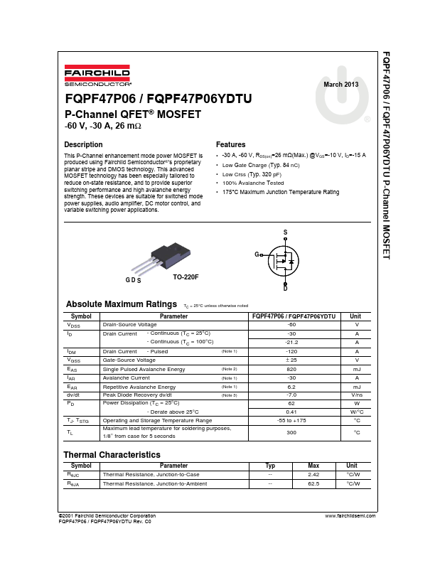 FQPF47P06 Fairchild Semiconductor