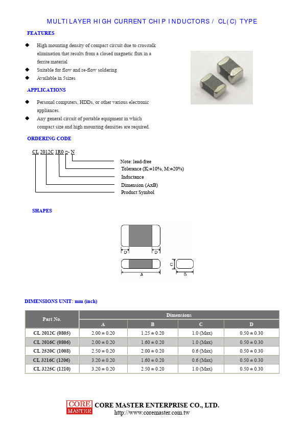 <?=CL2012C-1R5M-N?> डेटा पत्रक पीडीएफ